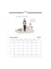 Calendar page for November 2026 with an illustration of a person holding wraps of flowers and text on a white background.
